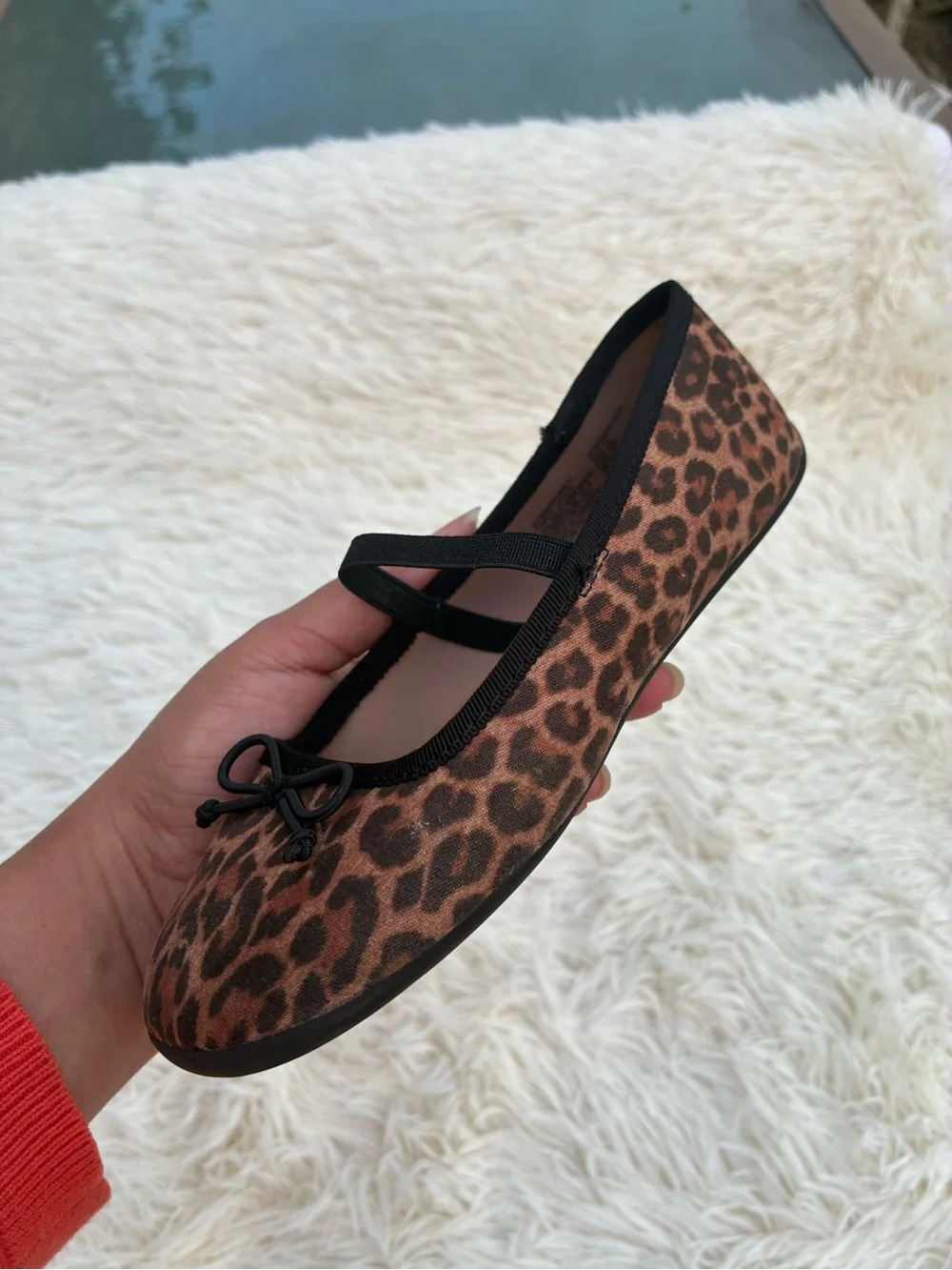 Girls Leopard Print Ballet Flats with Bow - Black Trim,#11